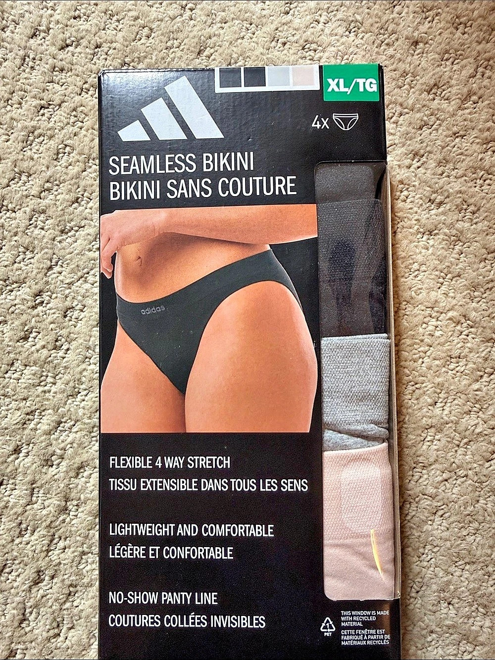 adidas Seamless Bikini Panty Black & Gray XL NWT